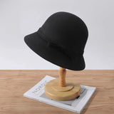 Bonnyshow Elegant Felt Fedora Hat for Women Autumn Winter Warm Woolen Bucket Cap Vintage Solid Color Lady Dome Jazz Caps