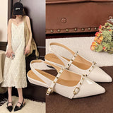 Bonnyshow  Sandals Spring Shoes All-Match Summer Heels New Pointed Retro Girls Comfort Scandals Toe Female Sandal