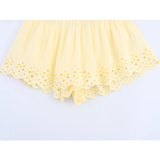 Bonnyshow  New 2025 Elastic High Waist Embroidered Shorts Women Yellow Holiday Casual Summer pantalones cortos