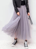 Bonnyshow    Vintage Tulle Skirt Summer Women Elastic High Waist Mesh Pleated Skirts Elegant Korean A Line Office Ladies Skirt New