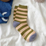 Bonnyshow Girls Striped Socks Spring Autumn Cotton Mid-tube Sock for Women Korean Style Sweat Absorption Sport Socks