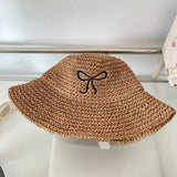 Bonnyshow Sunmmer Bow Kont Straw Hat Japanese Y2k Fashions UV Sunscreen Beach Hat Weave Bucket Hat Women's Sun Cap Beach Accessories