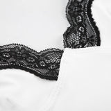 Bonnyshow  Lace Spliced Slim Fit Causal Simple Patchwork Women Camisole Tops Fashion Summer Basic Blouses