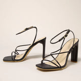 Bonnyshow  Women Sandals Open Toe Narrow Band Buckle Strap Pumps Fashion Summer Buckle Strap Square High Heels Ladies Shoes