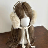 Bonnyshow Lace Bow Earmuffs Winter Warm Thickened Women Kawaii Japanese JK Tape Ear Protection hairband Cycling Earbags Y2k Accessories