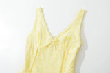 Bonnyshow  Hollow Out Embroidery Yellow Tank Dress Women V Neck Sleeveless A-line Mini Summer Dresses Holiday Party Robe
