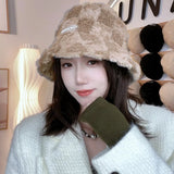 Bonnyshow Winter Bucket Hat for Women Plaid Warm Plush Fisherman Cap Korean Ladies Faux Rabbit Fur Thicken Bob Panama Hats gorro