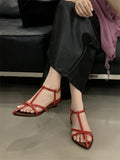 Bonnyshow  Fashion Summer Buckle Strap Woman Sandals Design Style Narrow Band Ladies Shoes Elegant Low Heels Dress Zapatos De Mujer