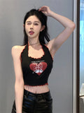 Bonnyshow  Cropped Small Sling With Neck Hanging Tank Tops For Girls Sexy Sleeveless Halter Basic Tees Spaghetti Strap Cute Summer Backless