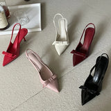 Bonnyshow  Fashion Butterfly-knot Slingbacks Women Pumps Elegant Pointed Toe Thin Low Heels Banquet Prom Shoes