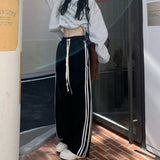 Bonnyshow Striped Sport Sweatpants for Women Black Harajuku Korean Fashion Casual Pants Hippie Streetwear Preppy Trousers Aesthetic