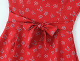 Bonnyshow  Sexy Red Floral Print Ruched Chest Deep V neck Short Sleeve Mini Dress Woman Tie Bow Sashes A-lined Dresses Femme Vestidos