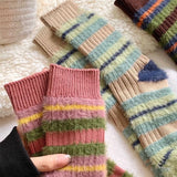 Bonnyshow Colorful Striped Socks Women Autumn Winter Mink Fleece Floor Sock Soft Thicken Plush Indoor Socks Female Fluffy Sox