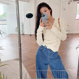 Bonnyshow Women Spring Fall Pullovers Navy Sweaters Long Sleeve V Neck Cable Knit New In Crop Tops Knitwears for Slim Girls