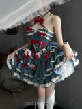 Bonnyshow  Summer New Bow Tie High Waist Slimming Birthday Party Dresses Sleeveless High Waist Sweet Girls Princess Cake Dress