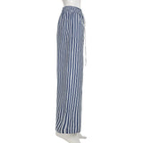 Bonnyshow  Y2k Letter Print Striped Wide Leg Pants Streetwear Baggy Trousers Women Drawstring Pocket Casual Pants Summer Clothing