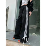 Bonnyshow Black Stripe Sport Sweatpants Women Autumn Oversized Baggy Harajuku Fashion Casual Joggers Pants Streetwear Korean Style