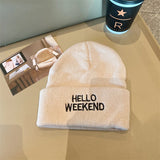 Bonnyshow Letter Embroidered Beanies Women Men Autumn Winter Warm Knitted Hat Korean Hip Hop Unisex Skullcap Couple Bonnets