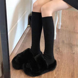 Bonnyshow Autumn Winter Stockings for Women Solid Color Warm Knitted Knee Length Sock Girls Harajuku JK Lolita Long Socks Hosiery