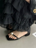 Bonnyshow  Fashion Design Pearl Clip Toe Women Sandals Summer Buckle Strap Square Low Heels Banquet Dress Female Shoes