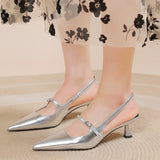 Bonnyshow  Shoes for Women 2025 New Pointed Toe Women's High Quality Slingback Sandals Simple and Elegant Dress Shoes Silver Heels Women
