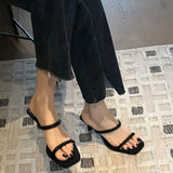 Bonnyshow  Summers Narrow Band Women Slippers Shoes Casual Street Style Ladies Open Toe High Heel Slides
