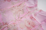 Bonnyshow  Romantic Floral Print Maxi Dress Ruffle Trim Lace Detail Tiered Long Pretty Pink For Women Sleeveless Summer TH9769