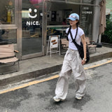 Bonnyshow Y2k Baggy Women Grey Cargo Pants Casual America Style Vintage Wide Leg Trousers Sweet Summer 2024 High Waist  Pantalon