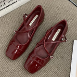Bonnyshow  Medium Heeled Mary Jane Single Shoes   New Women Shoes Retro Thick Heeled Ballet Shoes Cross Buckle Shallow Soft Sole Shoe