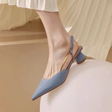 Bonnyshow  French Satin Style Sandals 2025 Spring Women New Baotou Mid Heel Design Luxury Pointed Versatile Single Shoes