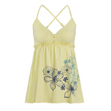 Bonnyshow  Fashion Floral Prints Sweet Ruched Women Camisole Tops Summer Chic Design V-Neck Blouses