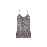Bonnyshow  Women Spaghetti Strap Sequins Party Dresses Fashion Sleeveless Backless Mini Dress 2025 Summer New Sexy Glitter Beach Vestidos