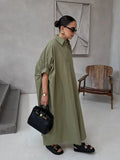Bonnyshow  Loose Beach Women's Dressess Elegant Laple Short Sleeve Oversize Pockets A-line Female Robes 2025 Summer Fashion Lady Vestidos