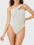 Bonnyshow  Sexy One Shoulder Solid Beach Wear One Piece Bathing Suit Swimwear Women 2025 Summer Bikinis Swimsuit One Piece Suits C42