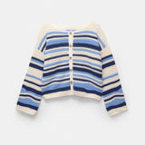 Bonnyshow  Fashion Women's Colour Matching Cardigan Button O-Neck Long Sleeve Lady Top 2025 Summer Autumn Casual Female Street Outwear