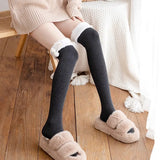 Bonnyshow Winter Women Stockings Warm Wool Cashmere Thigh High Sock Korean Lolita Sweet Girl Cute Pompom Over Knee Long Socks