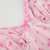 Bonnyshow  Vacation Small Floral Print V-Neck Camisole Dress Women Spaghetti Strap Mid Dresses Summer Y2k Clothes Double Layer New