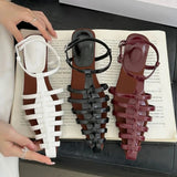 Bonnyshow  Fashion Hollow Narrow Band Roman Style Sandals Women Elegant Ankle Buckle Slide Sandals Summer Sexy Comfortable Zapatos De Mujer