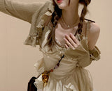 BonnyshowFrance Vintage Two Piece Dress Set Women Summer Chiffon Elegant Kawaii Suit Female Korean Fashion Casual Fairy Dress Suit