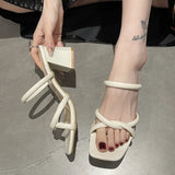 Bonnyshow  New Summer Style Comfortable Wear-resistant Casual Sexy Simple Versatile Sandals Thick Heel Style Retro Slippers