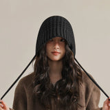 Bonnyshow Winter Wool Bucket Hat for Women Warm Knitted Ear Protection Cap Korean Solid Color Coldproof Crochet Fisherman Hats