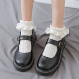 Bonnyshow White Lolita Japanese Frilly Ruffle Socks Women Socks Solid White Black Meshes Lace Girls Sweet Harajuku Kawaii Cute Short Socks