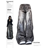 Bonnyshow Women's Black Gothic Jeans Harajuku Y2k 90s Aesthetic Baggy Denim Trousers Korean Punk Jean Pants Vintage 2000s Trashy Clothes