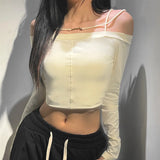 Bonnyshow  Sexy Strapless Blouse One-shoulder Slim Long-sleeved T-shirt Female