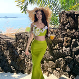 Bonnyshow  Summer New Women's Flower Crop Top & High Skirt Two Piece Set Bandage Fashion Club Birthday Party Vestitos