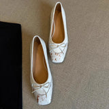 Bonnyshow  French Leopard Print Shallow Mouth Mary Jane Shoes 2025 New Sweet Square Toe Bow 1 Slip-on Flats