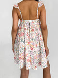 Bonnyshow  Women V-Neck Maxi Dress Sleeveless Ruffle Floral Print Boho Beach Dress Summer Casual Long Dress with Pockets