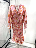 Bonnyshow  Summer Fashion New Style Women's Dress Elastic Waist Long Sleeve V-neck Printed Ruffle Edge Tight Hip Wrapping Dress