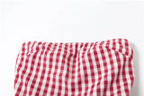 Bonnyshow  Print Red White Checkered Chest Wrap Pleated Fluffy Hem Sleeveless Backless Vacation Versatile Beach Party Trend Tops