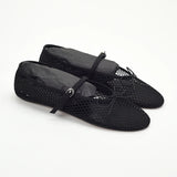 Bonnyshow  Mesh Summer Ballet Flats Shoes Women Buckle Strap Breathable Summer Flats Shoes Ladies Black Mary Janes Footwear Loafers New